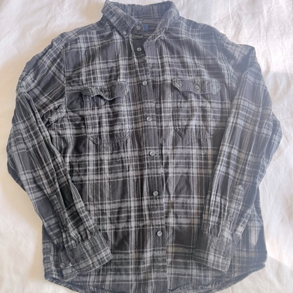 George Men’s Black and Gray Plaid Button-Up Shirt